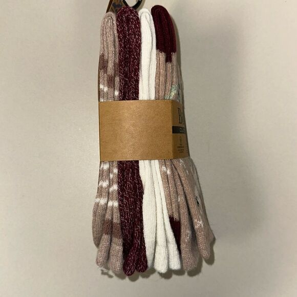 BORN Outdoor White Tan Burgundy White US W 4-10 Super Soft Wool Blend Socks 4pk - Picture 4 of 8
